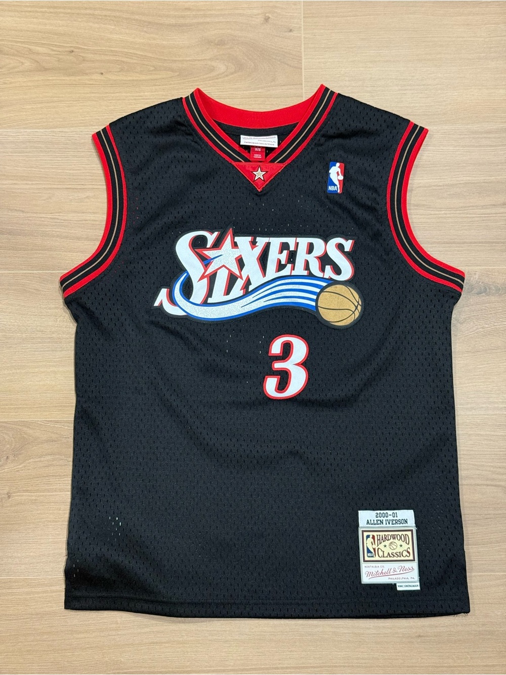 Mitchell & Ness Black and Red 76ers Jersey #3